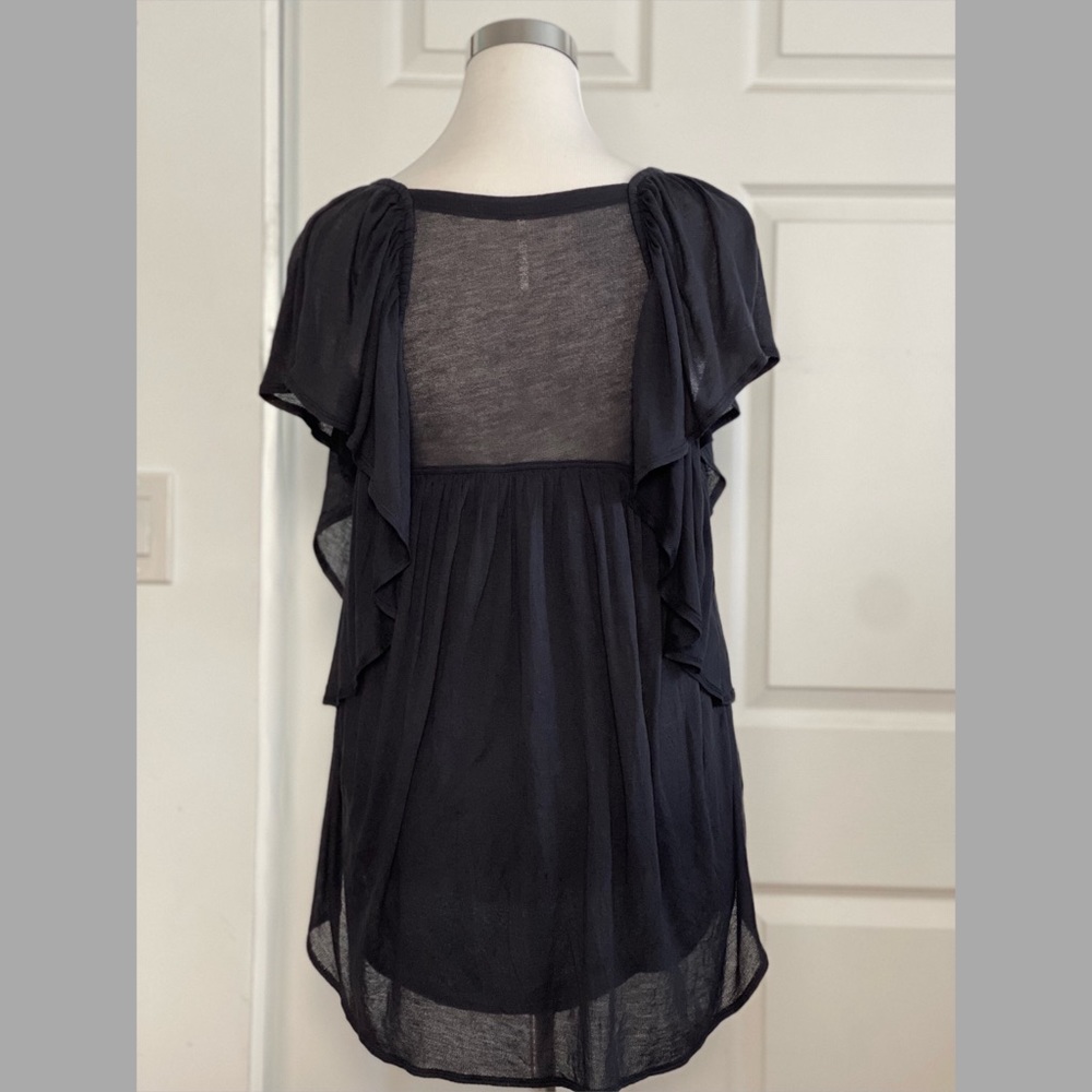 Free People Black Sheer Ruffle Back Blouse